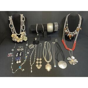 Vintage To Now Lot Silver tone Jewelry Necklace Bracelet Earrings Ring Brooch